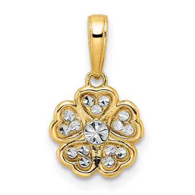 14k Yellow Gold and White Rhodium Casted Closed Back Diamond-cut Solid Polished Finish Flower Charm Pendant at $ 90.72 only from Jewelryshopping.com