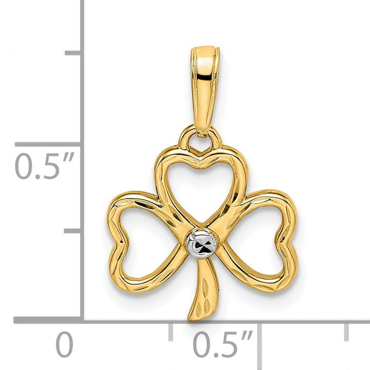 14k Yellow Gold White Rhodium Solid Flat Back Polished Diamond Cut Finish Clover Charm Pendant