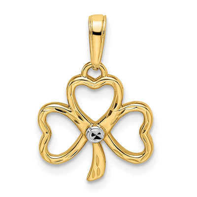 14k Yellow Gold White Rhodium Solid Flat Back Polished Diamond Cut Finish Clover Charm Pendant at $ 120.5 only from Jewelryshopping.com