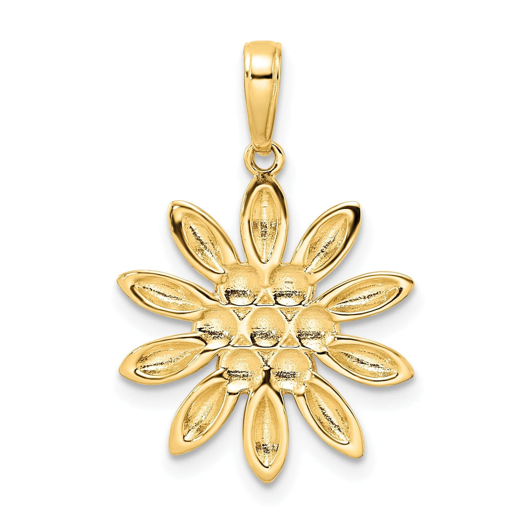 14K Yellow Gold White Rhodium Casted Open Back Diamond-cut Solid Polished Finish Flower Charm Pendant