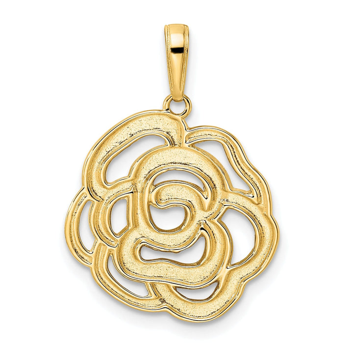 14k Yellow Gold and White Rhodium Casted Open Back Diamond-cut Solid Polished Finish Flower Charm Pendant
