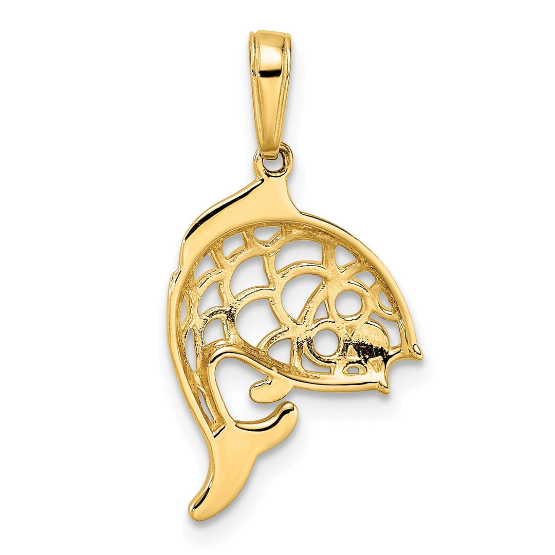 14k Yellow Gold White Rhodium Polished Solid Diamond Cut Finish Fish Design Charm Pendant