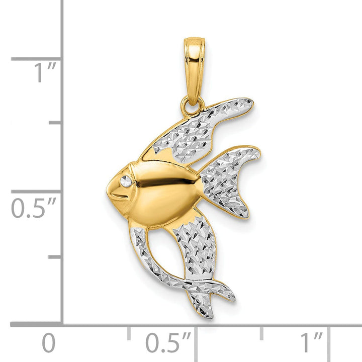 14k Yellow Gold White Rhodium Solid Diamond Cut Polished Finish Fish Charm Pendant