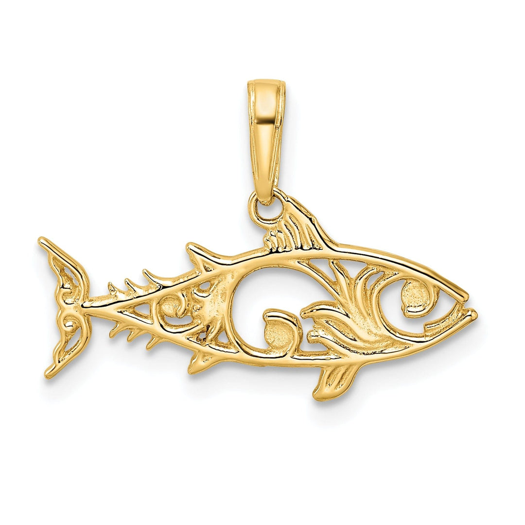 14k Yellow Gold White Rhodium Solid Polished Diamond Cut Finish Fish Design Charm Pendant