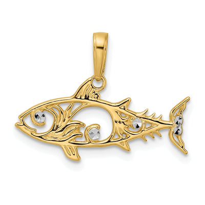 14k Yellow Gold White Rhodium Solid Polished Diamond Cut Finish Fish Design Charm Pendant at $ 126.96 only from Jewelryshopping.com