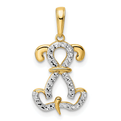 14k Yellow Gold White White Rhodium Open Back Solid Polished Diamond Cut Finish Puppy Dog Setting Design Charm Pendant at $ 155.21 only from Jewelryshopping.com