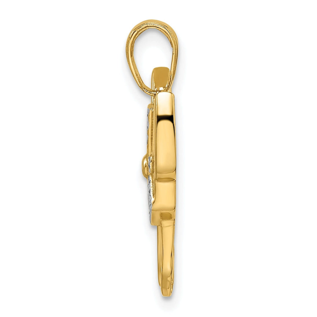 14k Yellow Gold White Rhodium Open Back Solid Polished Diamond Cut Finish Scottie Dog Design Charm Pendant