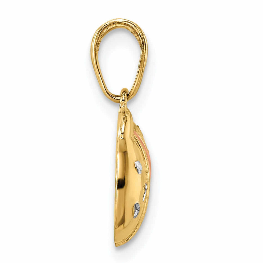 14k Yellow Gold White and Rose Rhodium Diamond Cut Polished Finish Solid Open Back Ladybug Charm Pendant