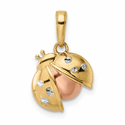 14k Yellow Gold White and Rose Rhodium Diamond Cut Polished Finish Solid Open Back Ladybug Charm Pendant at $ 191.06 only from Jewelryshopping.com