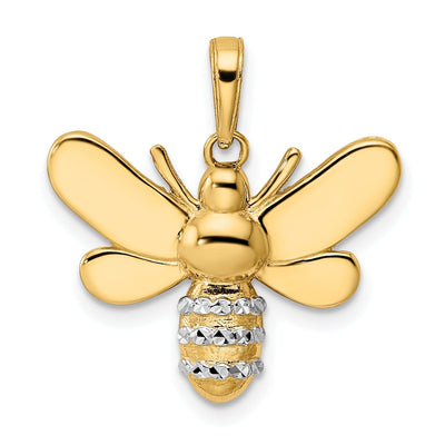 14k Yellow Gold White Rhodium Open Back Solid Diamond Cut Polished Finish Bumblebee Charm Pendant at $ 256.79 only from Jewelryshopping.com