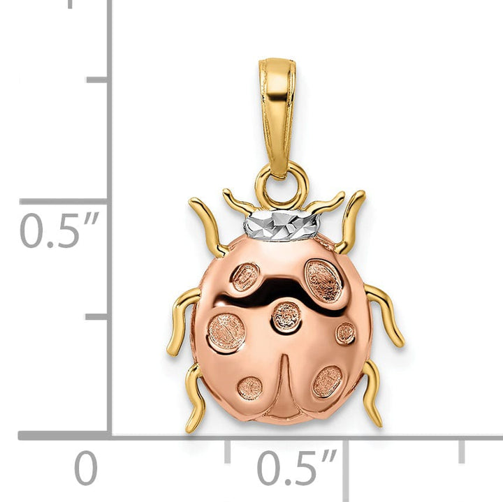 14k Yellow Gold White and Rose Rhodium Diamond Cut Polished Finish Open Back Ladybug Charm Pendant