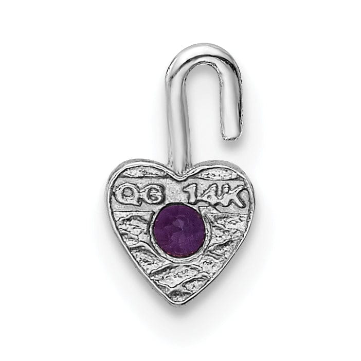 14k White Gold February Birthstone Heart Charm