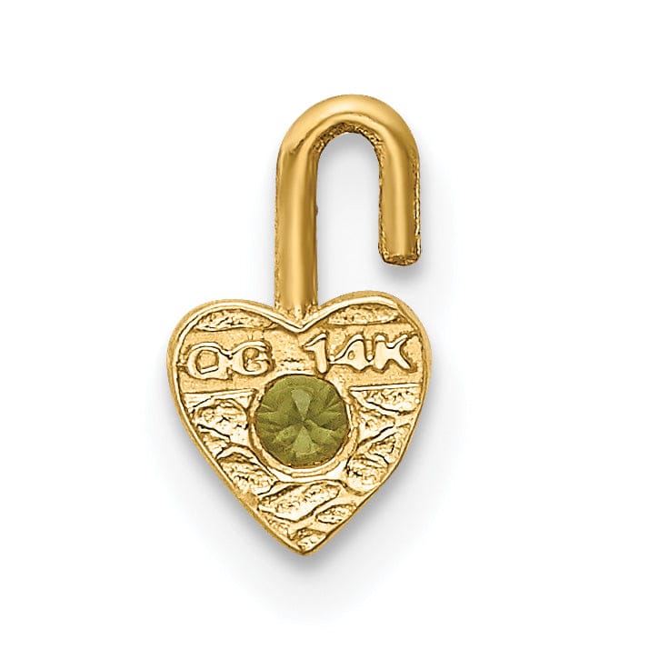 14k Yellow Gold August Birthstone Heart Charm