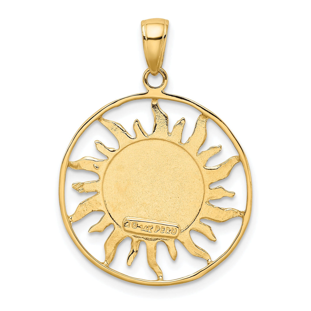 14k Yellow Gold Open Back Solid Diamond Cut Polished Finish Sun with Moon and Stars Design Round Shape Charm Pendant