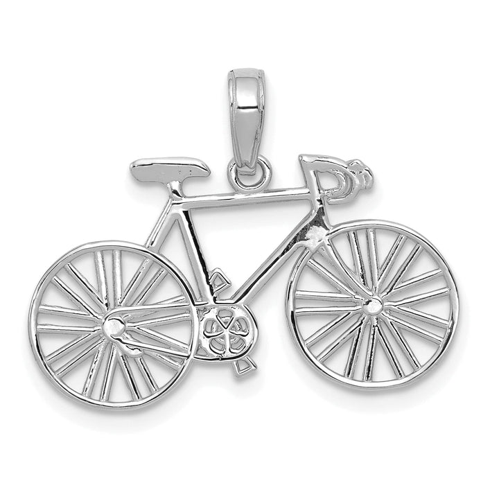 14K White Gold Polished Finish Solid Open Back Bicycle Charm Pendant