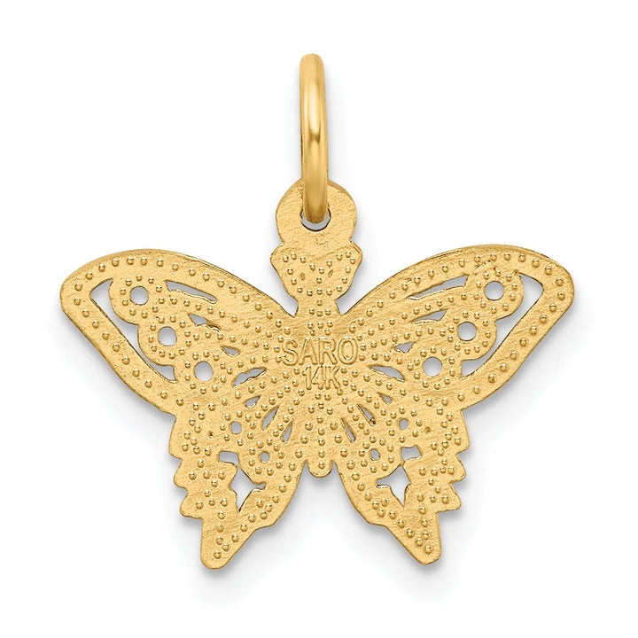 14k Yellow Gold Textured Back Solid Brushed Finish Diamond-cut Butterfly Charm Pendant