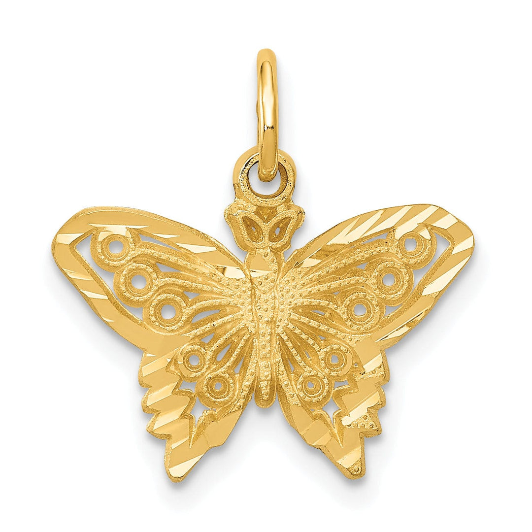 14k Yellow Gold Textured Back Solid Brushed Finish Diamond-cut Butterfly Charm Pendant