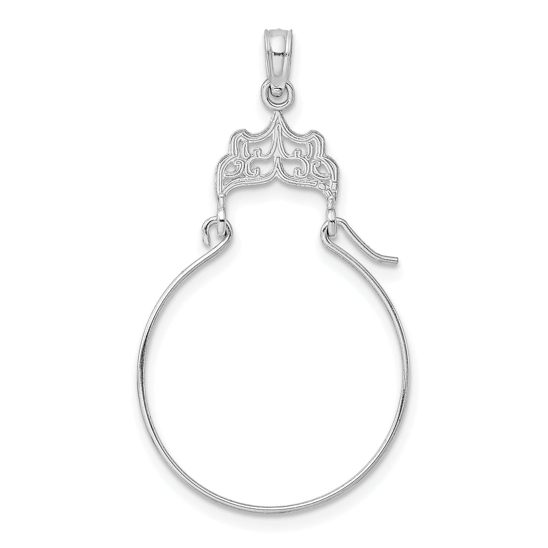 14k White Gold Solid Design Filigree Charm Holder Pendant