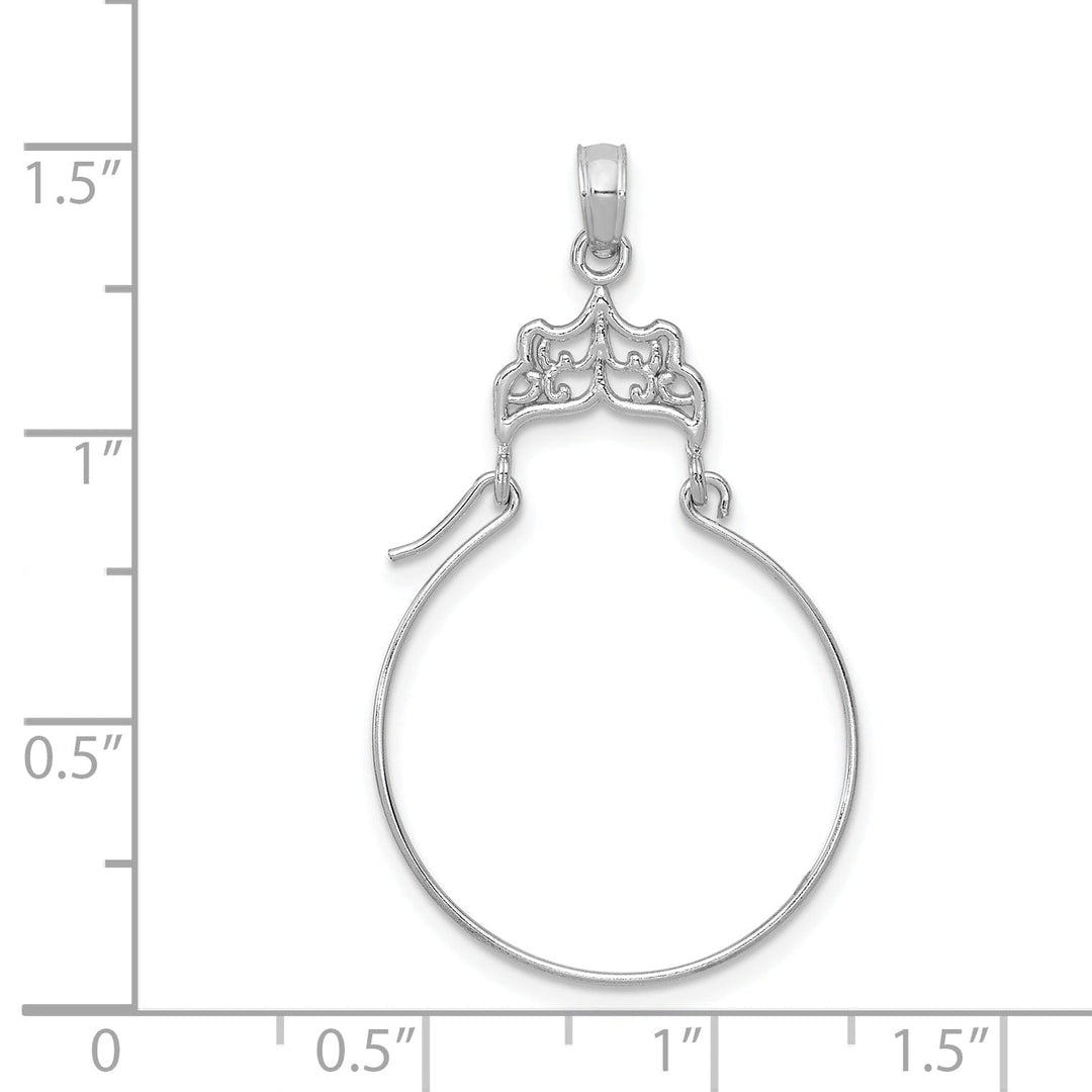 14k White Gold Solid Design Filigree Charm Holder Pendant