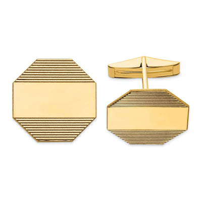 14k Yellow Gold Solid Octagon Design Cuff Links