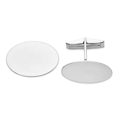 14K White Gold Solid Oval Cuff Links