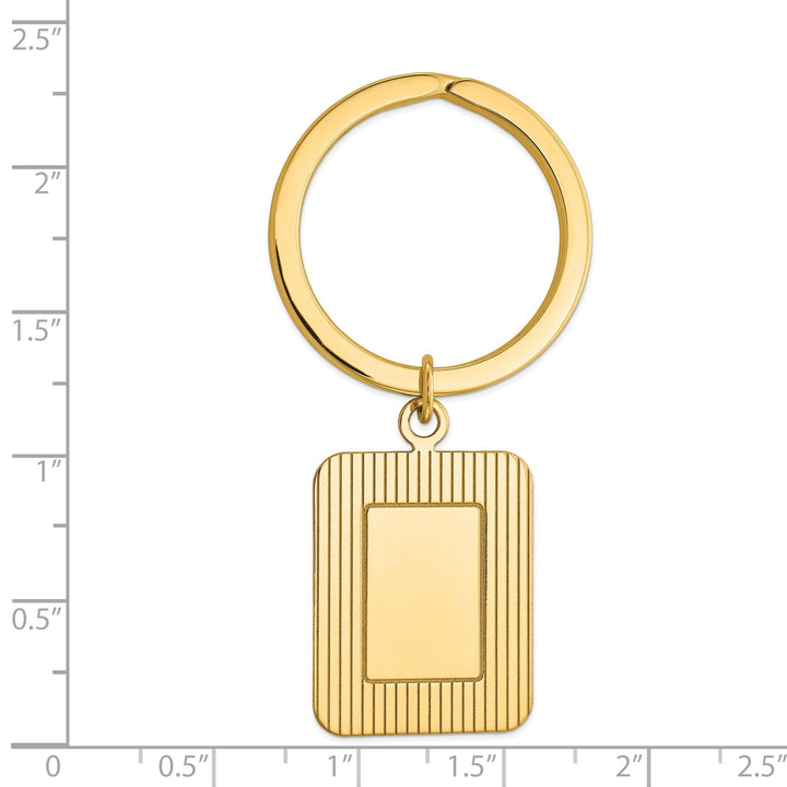 14k Yellow Gold Solid Rectangle Design Key Ring.