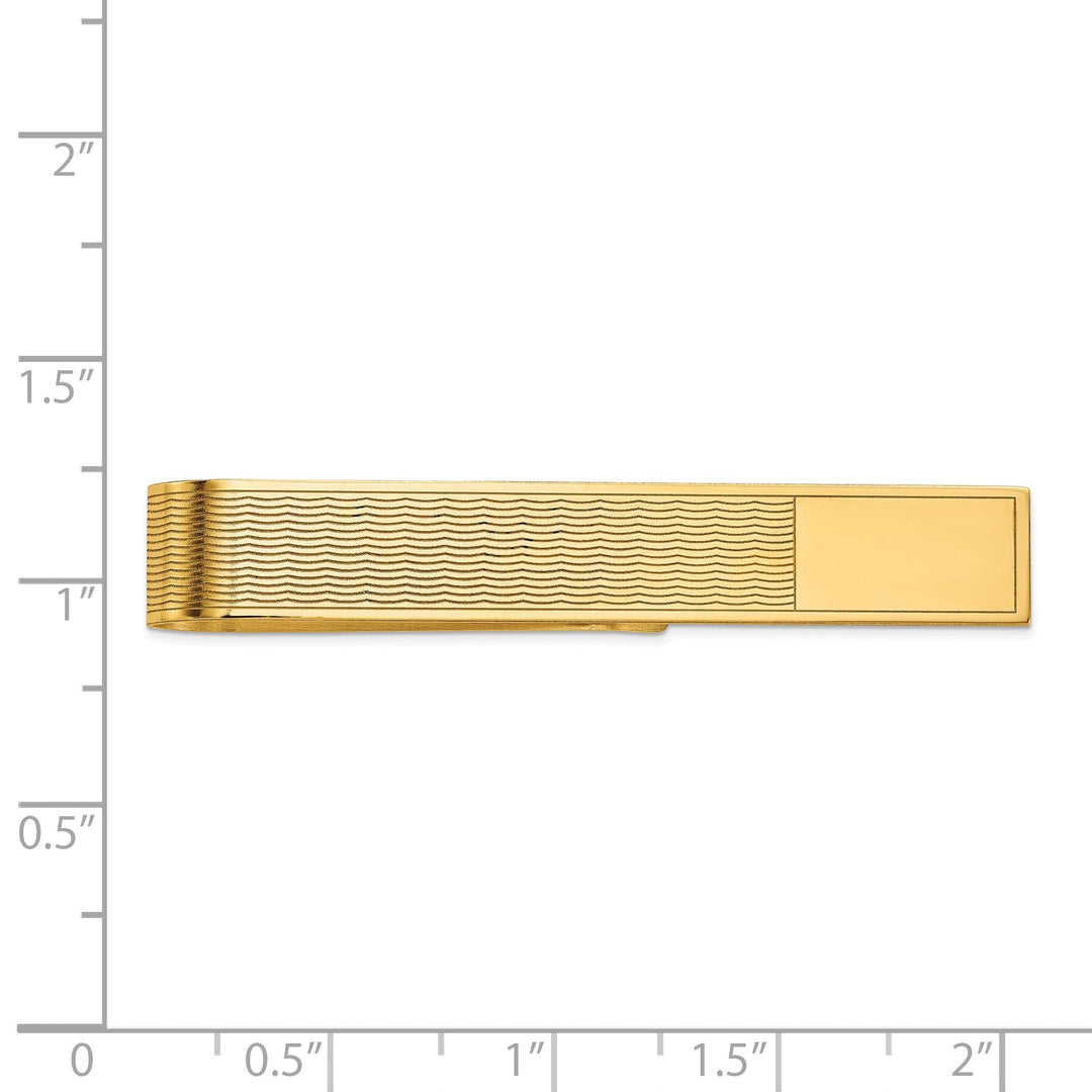 14k Yellow Gold Solid with Line Design Tie Bar