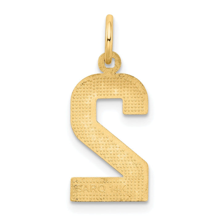 14K Yellow Gold Polished Diamond Cut Finish Medium Size Number 2 Charm Pendant