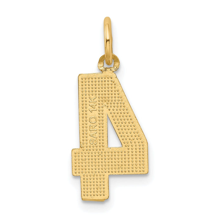 14K Yellow Gold Polished Diamond Cut Finish Medium Size Number 4 Charm Pendant