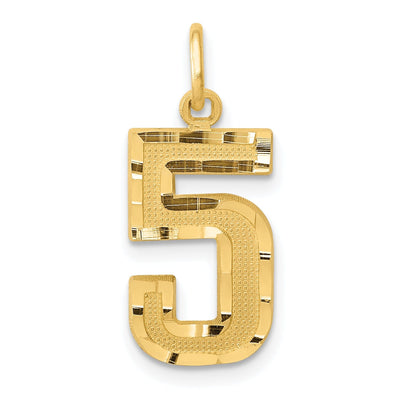 14K Yellow Gold Polished Diamond Cut Finish Medium Size Number 5 Charm Pendant