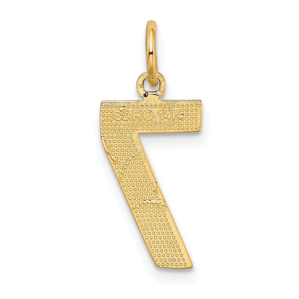 14K Yellow Gold Polished Diamond Cut Finish Medium Size Number 7 Charm Pendant