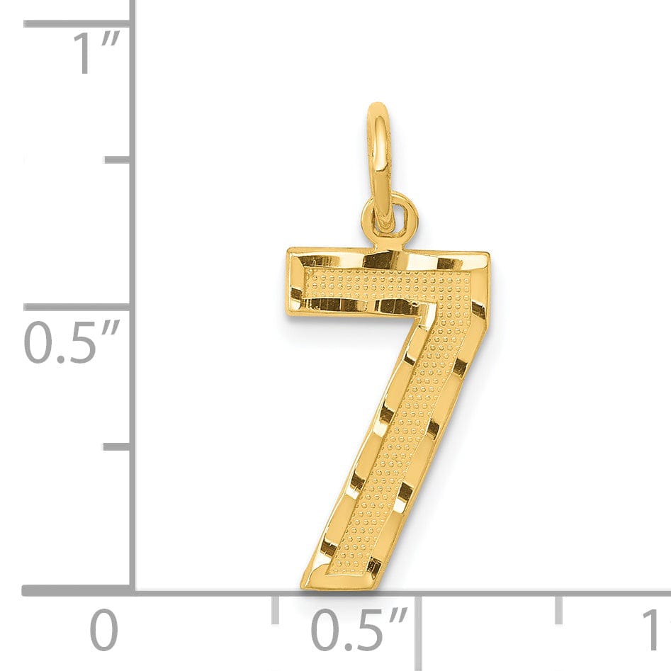 14K Yellow Gold Polished Diamond Cut Finish Medium Size Number 7 Charm Pendant