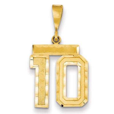 14K Yellow Gold Polished Diamond Cut Finish Medium Size Number 10 Charm Pendant