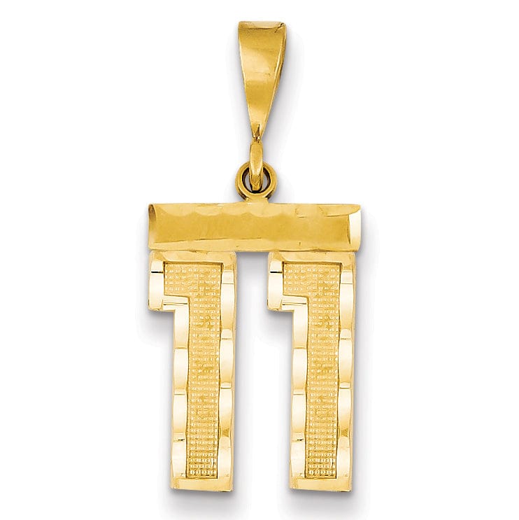 14K Yellow Gold Polished Diamond Cut Finish Medium Size Number 11 Charm Pendant