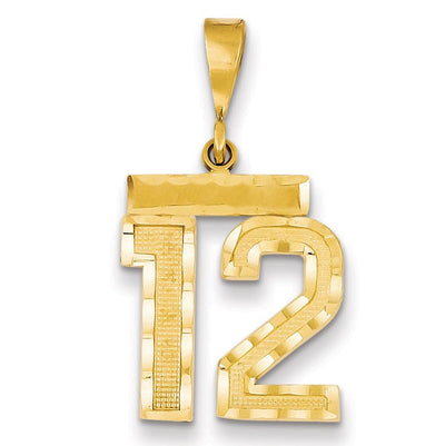 14K Yellow Gold Polished Diamond Cut Finish Medium Size Number 12 Charm Pendant