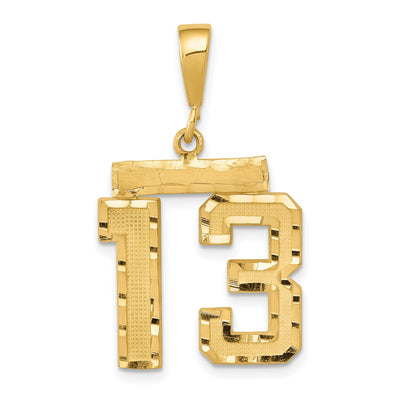 14K Yellow Gold Polished Diamond Cut Finish Medium Size Number 13 Charm Pendant
