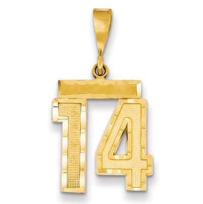 14K Yellow Gold Polished Diamond Cut Finish Medium Size Number 14 Charm Pendant