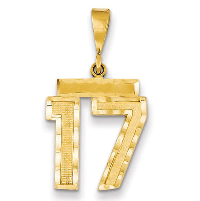14K Yellow Gold Polished Diamond Cut Finish Medium Size Number 17 Charm Pendant