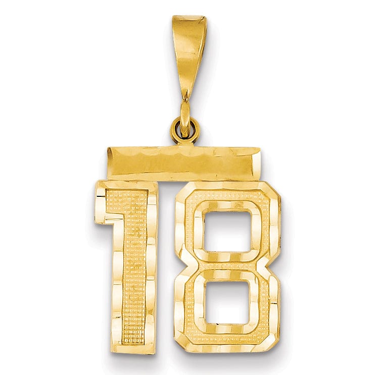 14K Yellow Gold Polished Diamond Cut Finish Medium Size Number 18 Charm Pendant