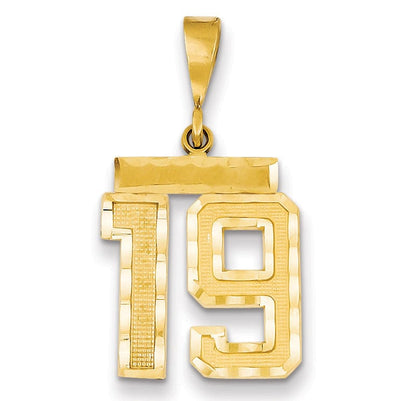 14K Yellow Gold Polished Diamond Cut Finish Medium Size Number 19 Charm Pendant