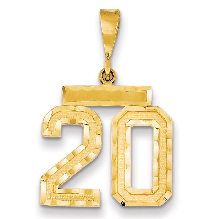 14K Yellow Gold Polished Diamond Cut Finish Medium Size Number 20 Charm Pendant