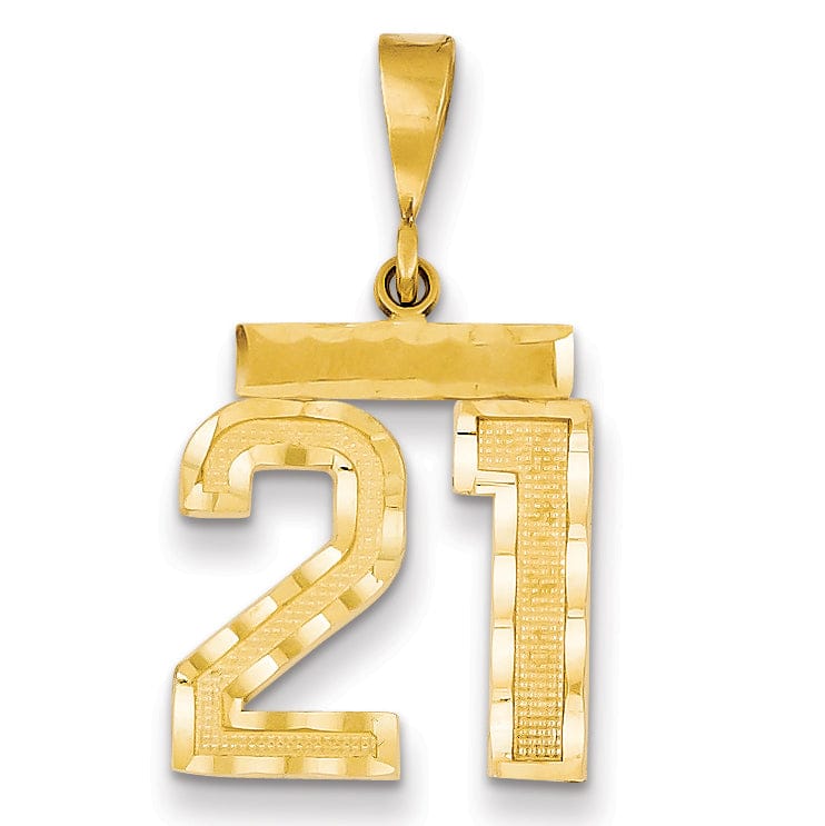 14K Yellow Gold Polished Diamond Cut Finish Medium Size Number 21 Charm Pendant