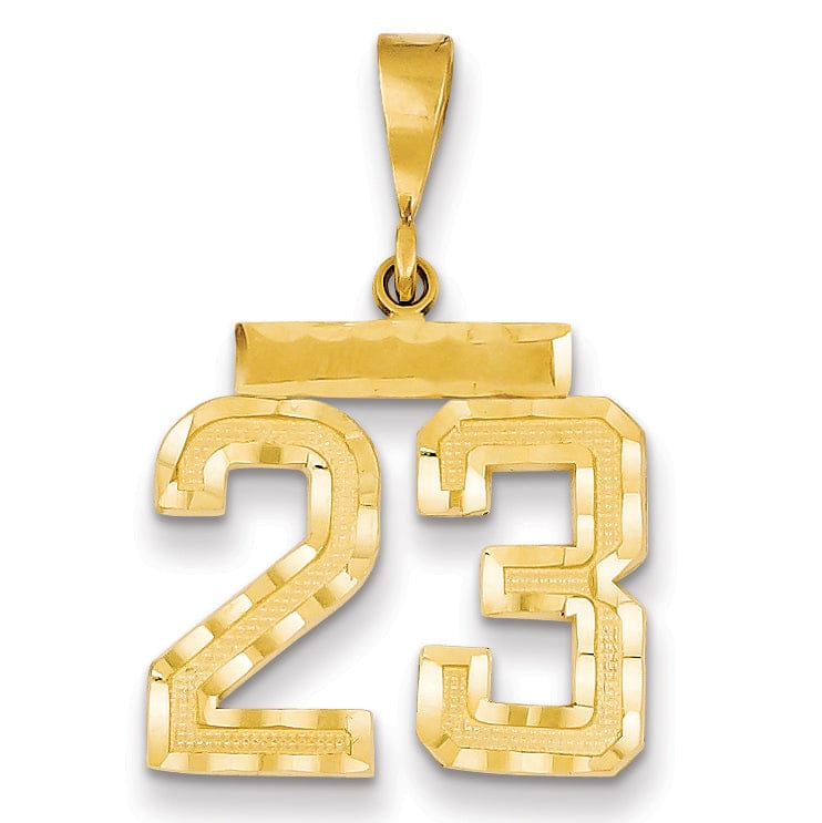 14K Yellow Gold Polished Diamond Cut Finish Medium Size Number 23 Charm Pendant