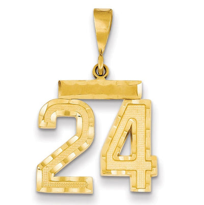 14K Yellow Gold Polished Diamond Cut Finish Medium Size Number 24 Charm Pendant