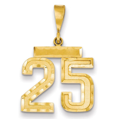 14K Yellow Gold Polished Diamond Cut Finish Medium Size Number 25 Charm Pendant