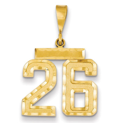 14K Yellow Gold Polished Diamond Cut Finish Medium Size Number 26 Charm Pendant