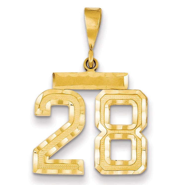 14K Yellow Gold Polished Diamond Cut Finish Medium Size Number 28 Charm Pendant