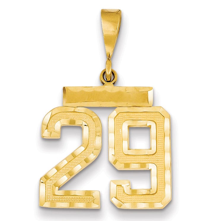 14K Yellow Gold Polished Diamond Cut Finish Medium Size Number 29 Charm Pendant