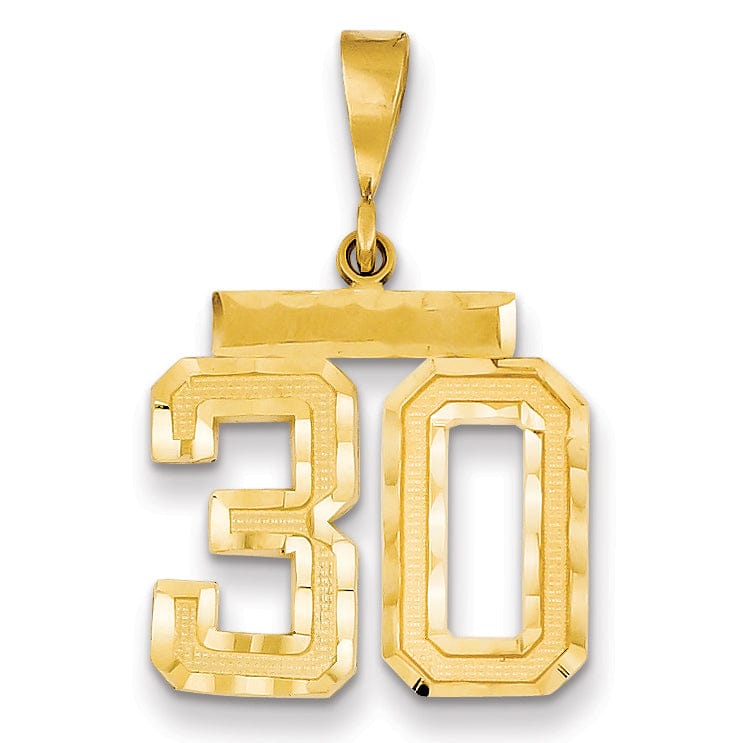 14K Yellow Gold Polished Diamond Cut Finish Medium Size Number 30 Charm Pendant