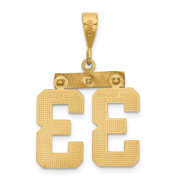 14K Yellow Gold Polished Diamond Cut Finish Medium Size Number 33 Charm Pendant